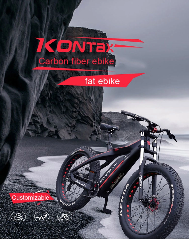 Kontax Us Warehouse Carbon Fiber 750W/1000W 26inch High-Speed Fat Tire Electric Mountain Bike Popular Man Beach Cruiser Bicycle