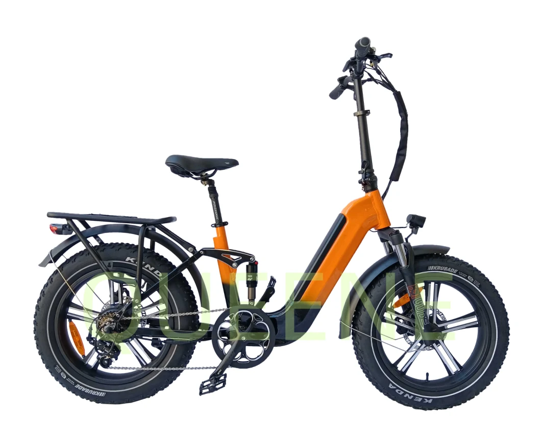 Queene Low Step Through Hidden Lithium Battery Full Suspension Fat Electric Bike Snow Ebike